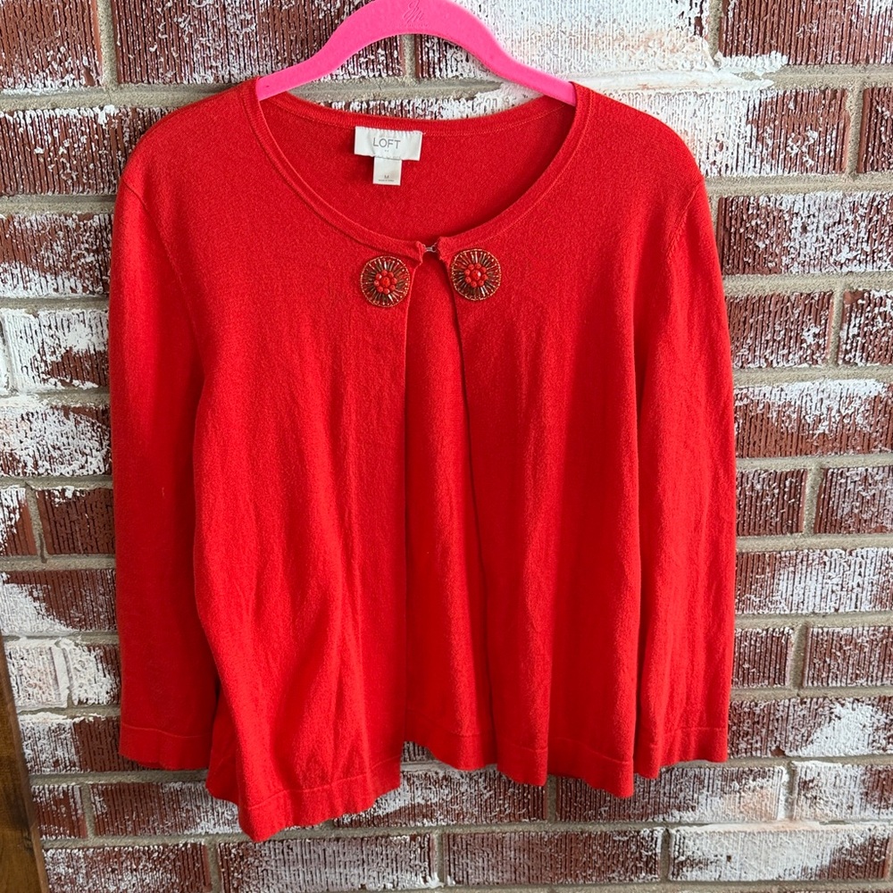 LOFT Bright Red Cardigan Sweater Size Medium